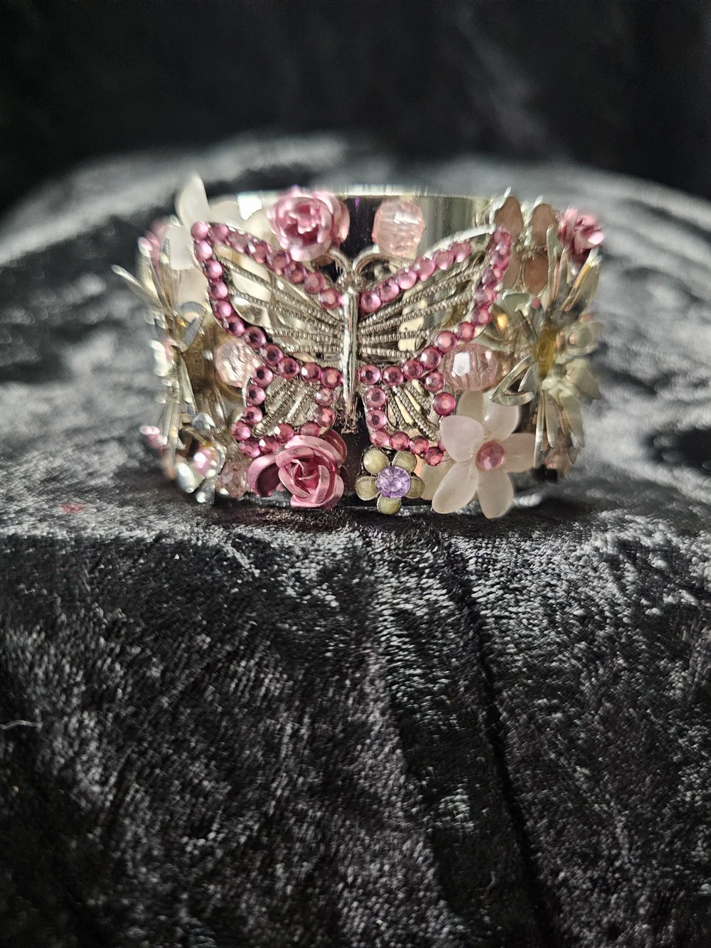 Pink Butterfly Floral Cuff Bracelet - Women Jewelry
